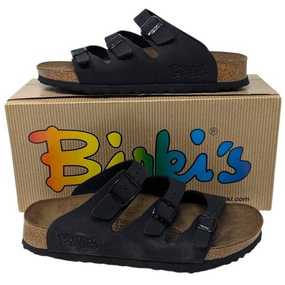 Birki's Birkenstocks Marseille Sandals Black Size 38 L7 New in Box Cork Slides - Picture 1 of 4